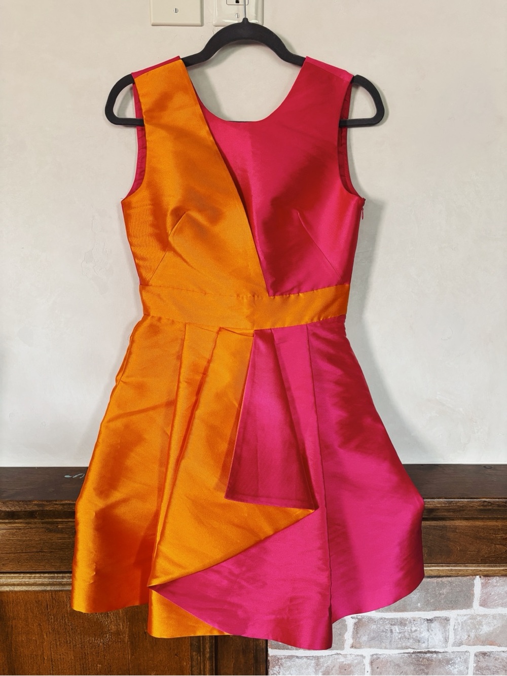 Two-Tone Orange & Fuchsia A-Line Mini Dress